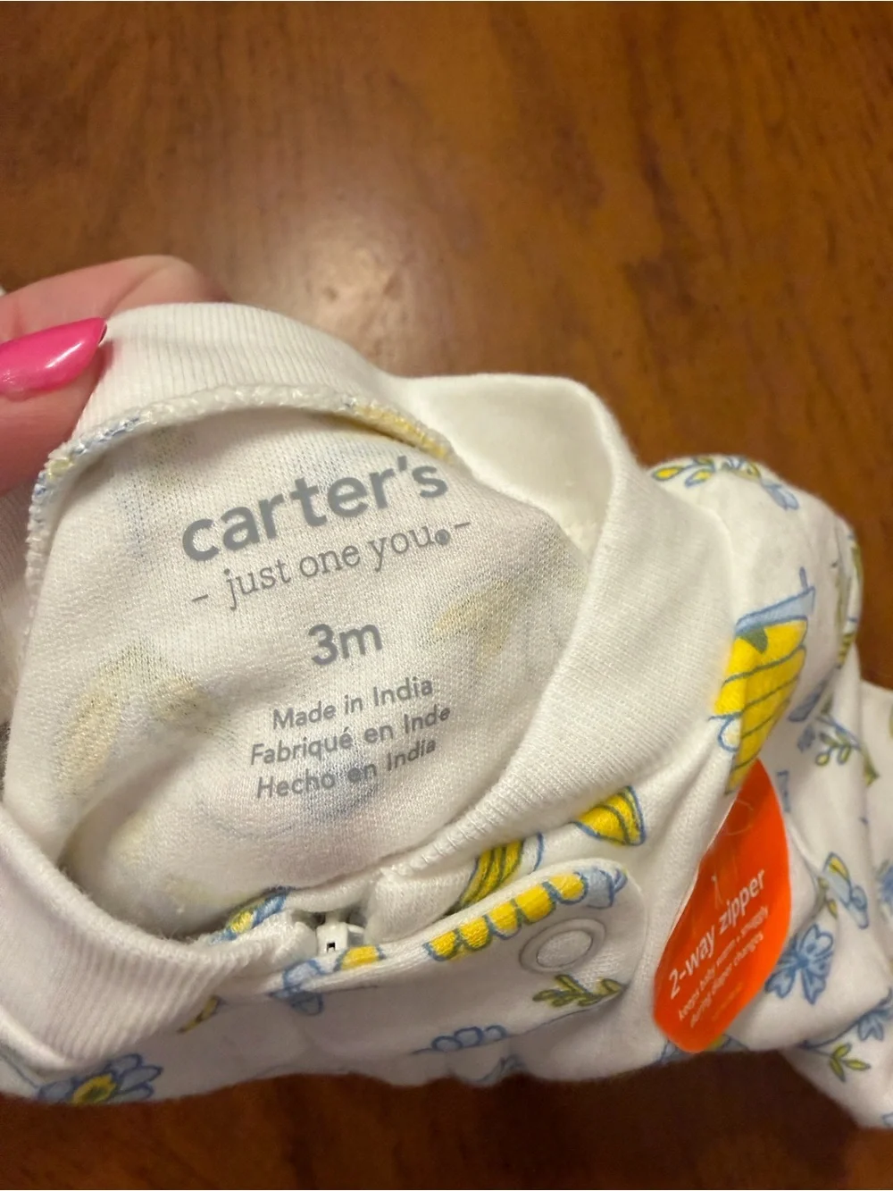 Carter's White One-Piece Footed Pajamas with Yellow & Blue Floral Bee Print